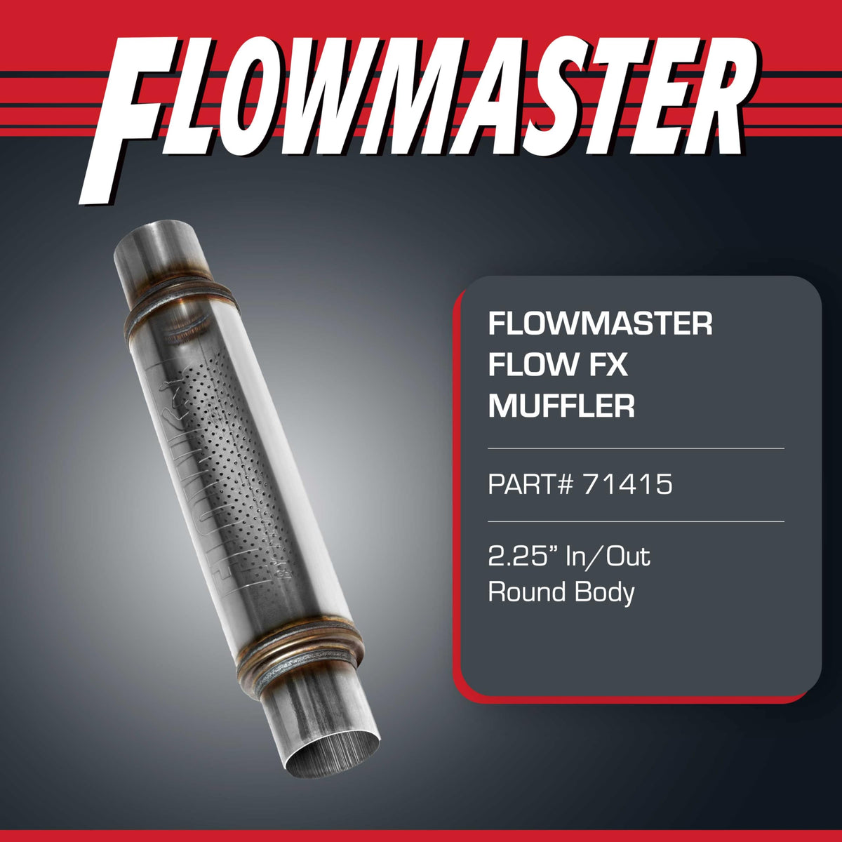 Flowmaster Flowmaster Flow FX Chambered Muffler – 2.25” Center In / 2.25” Center Out – Round Body – Moderate - Outdoor Depot