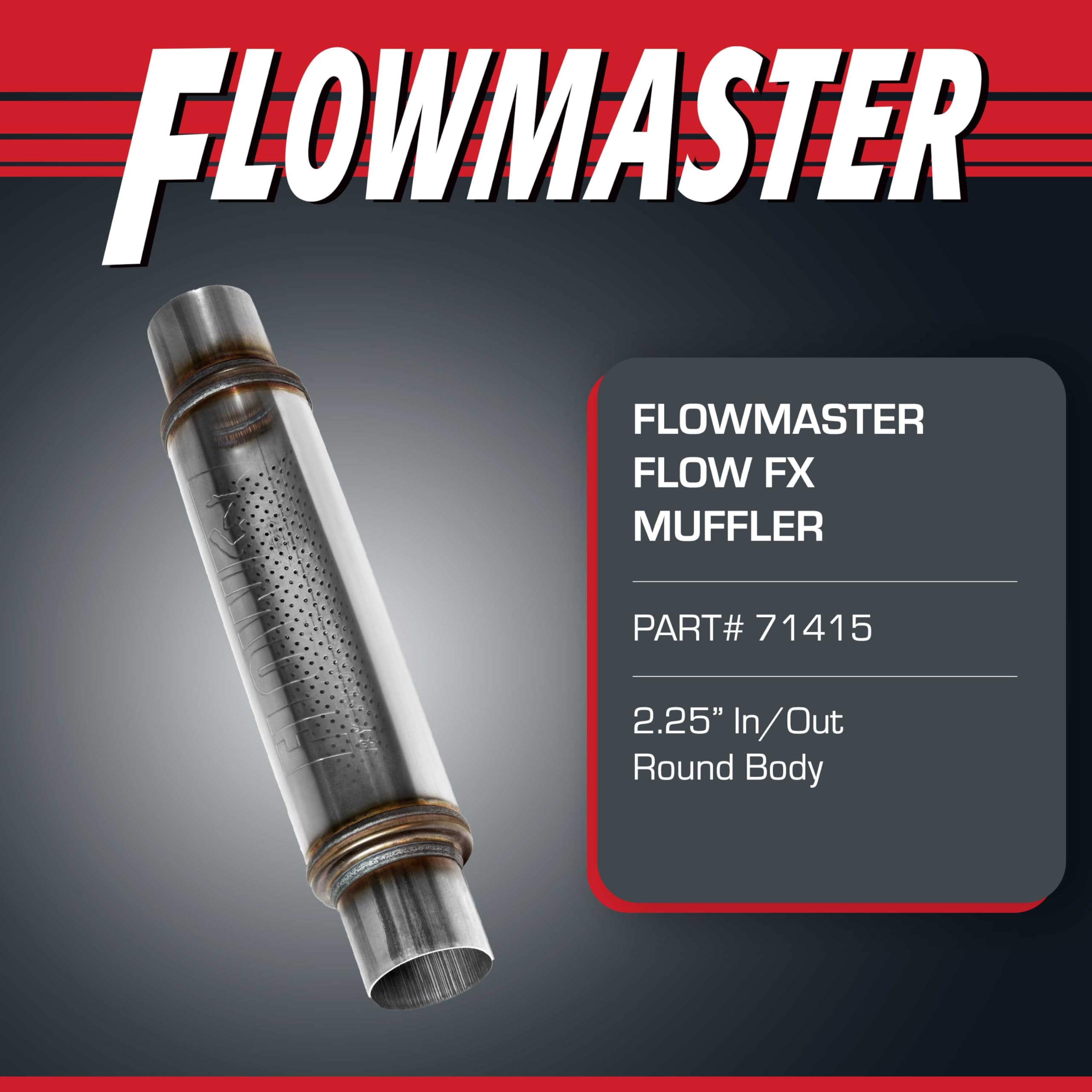 Flowmaster Flowmaster Flow FX Chambered Muffler – 2.25” Center In / 2.25” Center Out – Round Body – Moderate - Outdoor Depot