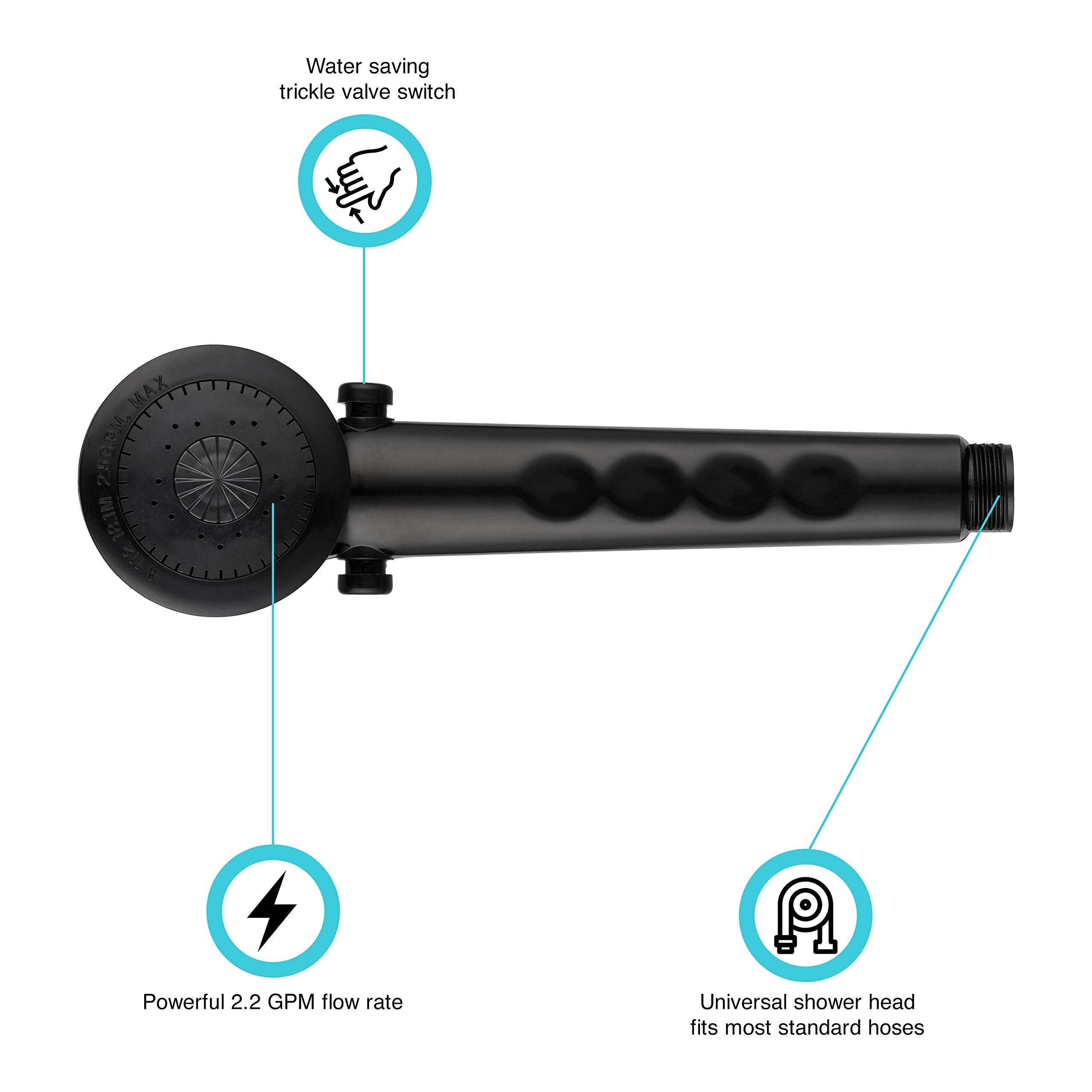 Dura Faucet Dura Faucet DF-SA135-BK Economical Shower Head, Handheld RV Replacement Wand - Universal Water - Outdoor Depot