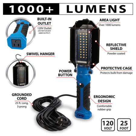 Performance Tool Performance Tool W2237 25' 18GA 1,000 lumen 120V LED Drop Light with Extra Built in 120V - Outdoor Depot