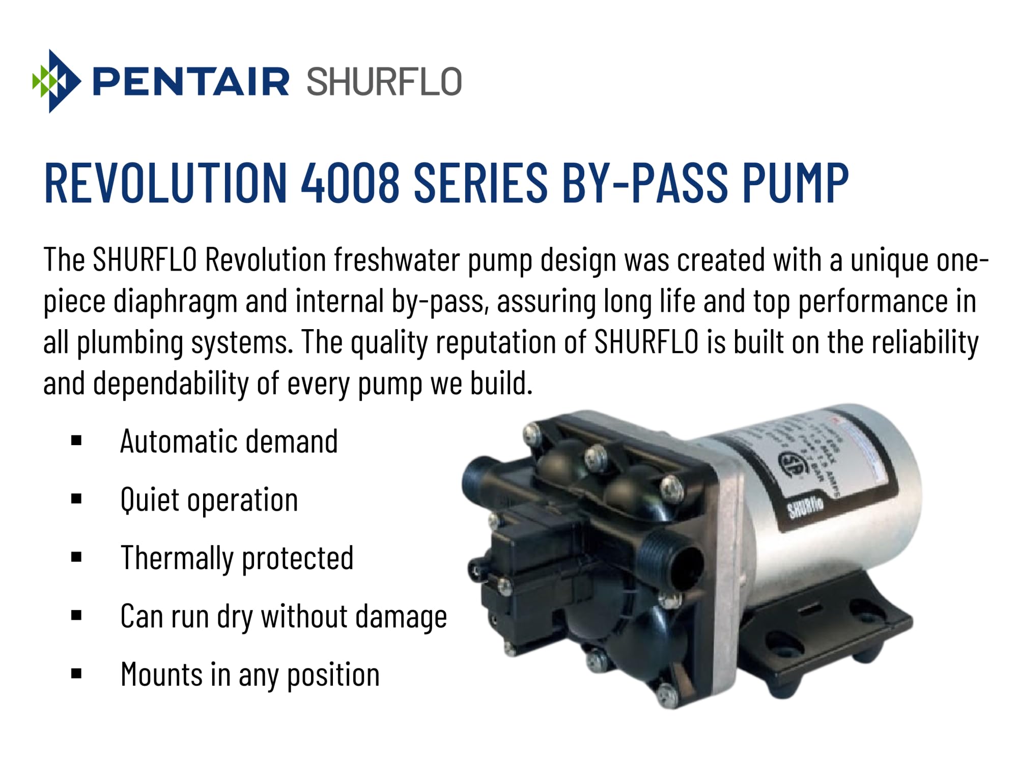 SHURFLO PENTAIR SHURFLO Revolution 4008-171-E65 RV Fresh Water Pump 115V AC 3.0 GPM 55 PSI Quiet Automatic - Outdoor Depot