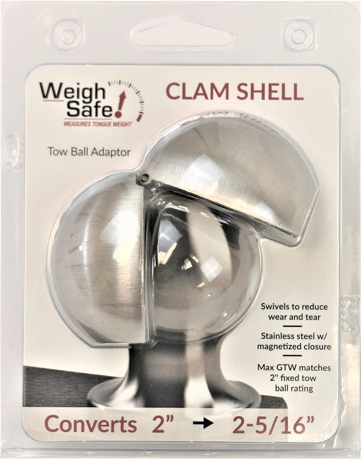 Weigh Safe Weigh Safe Clamshell - Stainless Steel Tow Ball Adapter - Converts 2" Tow Ball to 2-5/16" - - Outdoor Depot