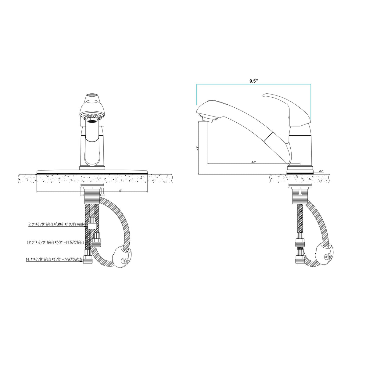 Dura Faucet Dura Faucet DF-NMK852-SN RV Pull-Out Swivel Single Handle Kitchen Sink Faucet - One-Hole - Outdoor Depot