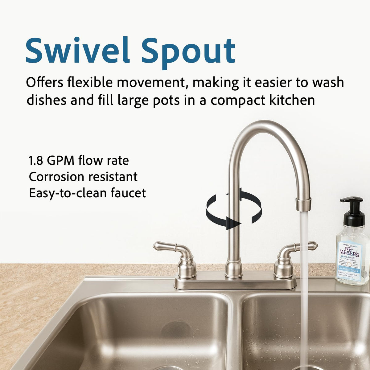 Dura Faucet Dura Faucet DF-PK330HC-SN RV J-Spout Kitchen Sink Faucet (Brushed Satin Nickel) - Outdoor Depot