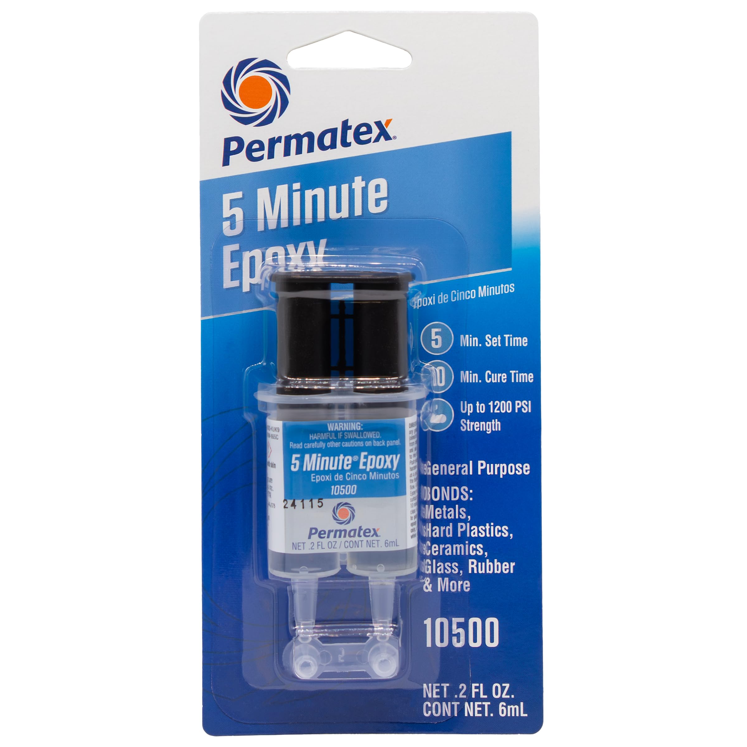 Permatex Permatex 10500-5 Minute Epoxy, Single-Use Syringe for General Purpose Creates a Hard, Rigid Bond - Outdoor Depot
