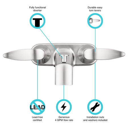 Dura Faucet Dura Faucet DF-SA110LH-SN RV Tub, Shower Faucet Valve Diverter with Winged Levers (Brushed Satin - Outdoor Depot