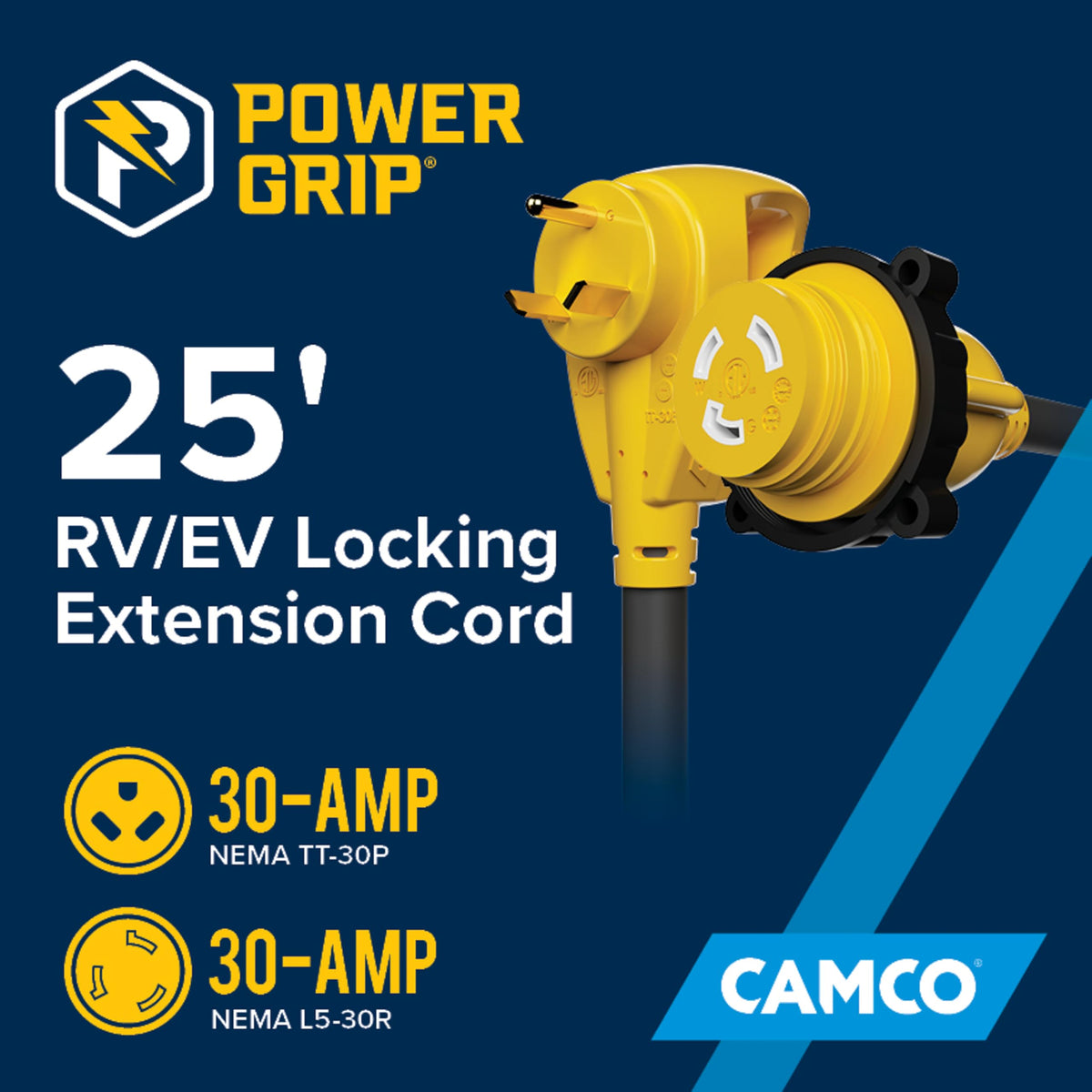 Camco Camco PowerGrip 25-Ft 30 Amp RV Extension Cord w/Locking End - Features NEMA TT-30P Male & - Outdoor Depot