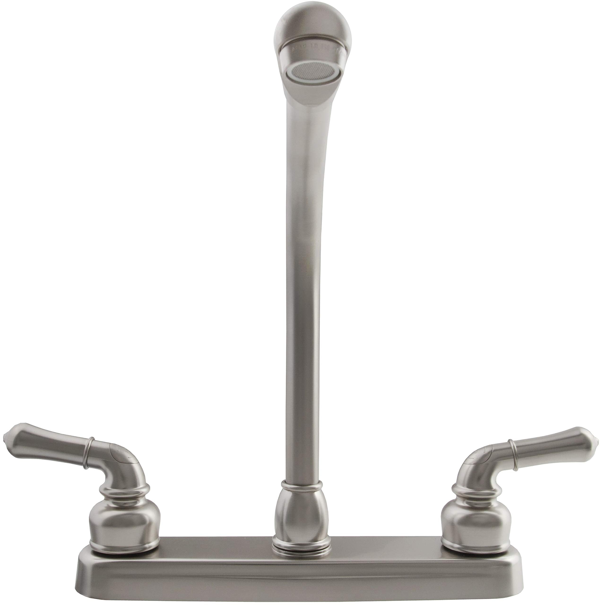 Dura Faucet Dura Faucet DF-PK210C-SN Hi-Rise RV Kitchen Sink Faucet with Classical Levers (Brushed Satin - Outdoor Depot