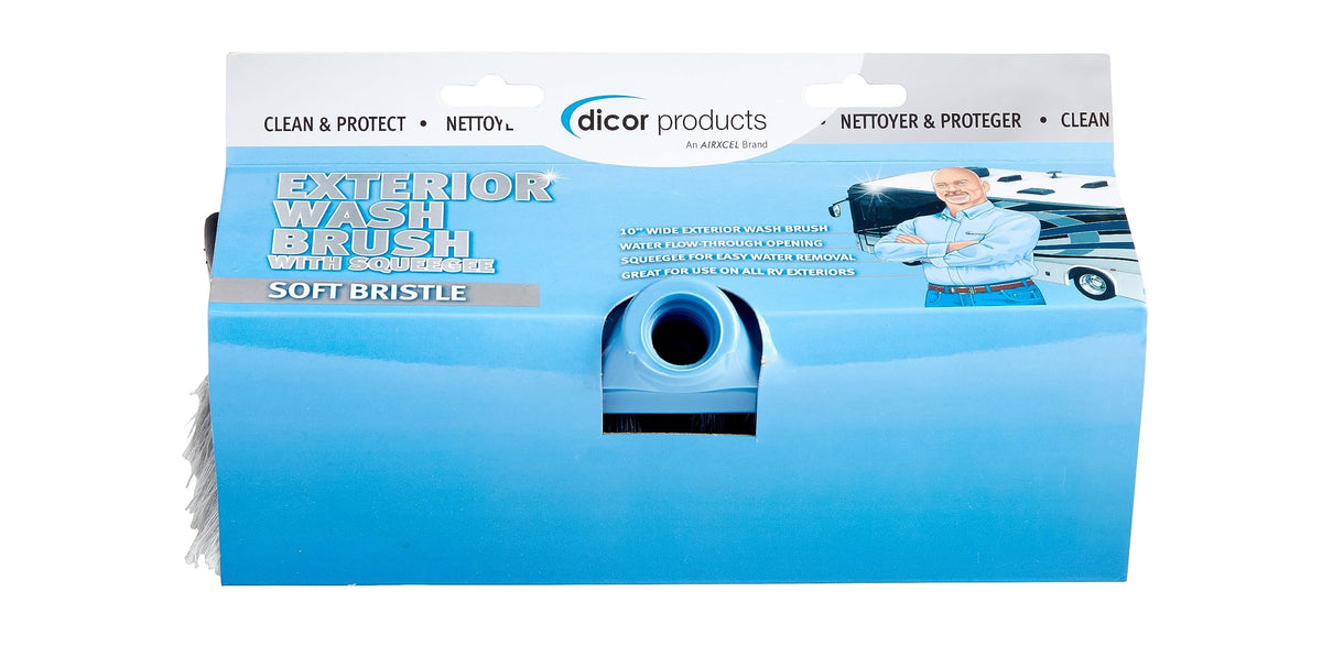 Dicor Dicor CP-SB10SQE Soft Bristle Exterior Wash Brush with Squeegee for Exterior RV Roof Cleaning and - Outdoor Depot