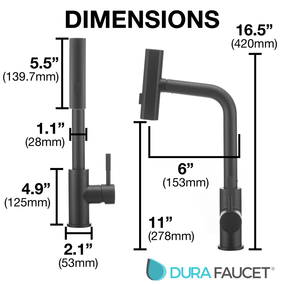 Dura Faucet Dura Faucet (DF-MK511X-MB) Rainfall RV Kitchen Faucet – Matte Black, Dual-Mode Rotating Spray - Outdoor Depot