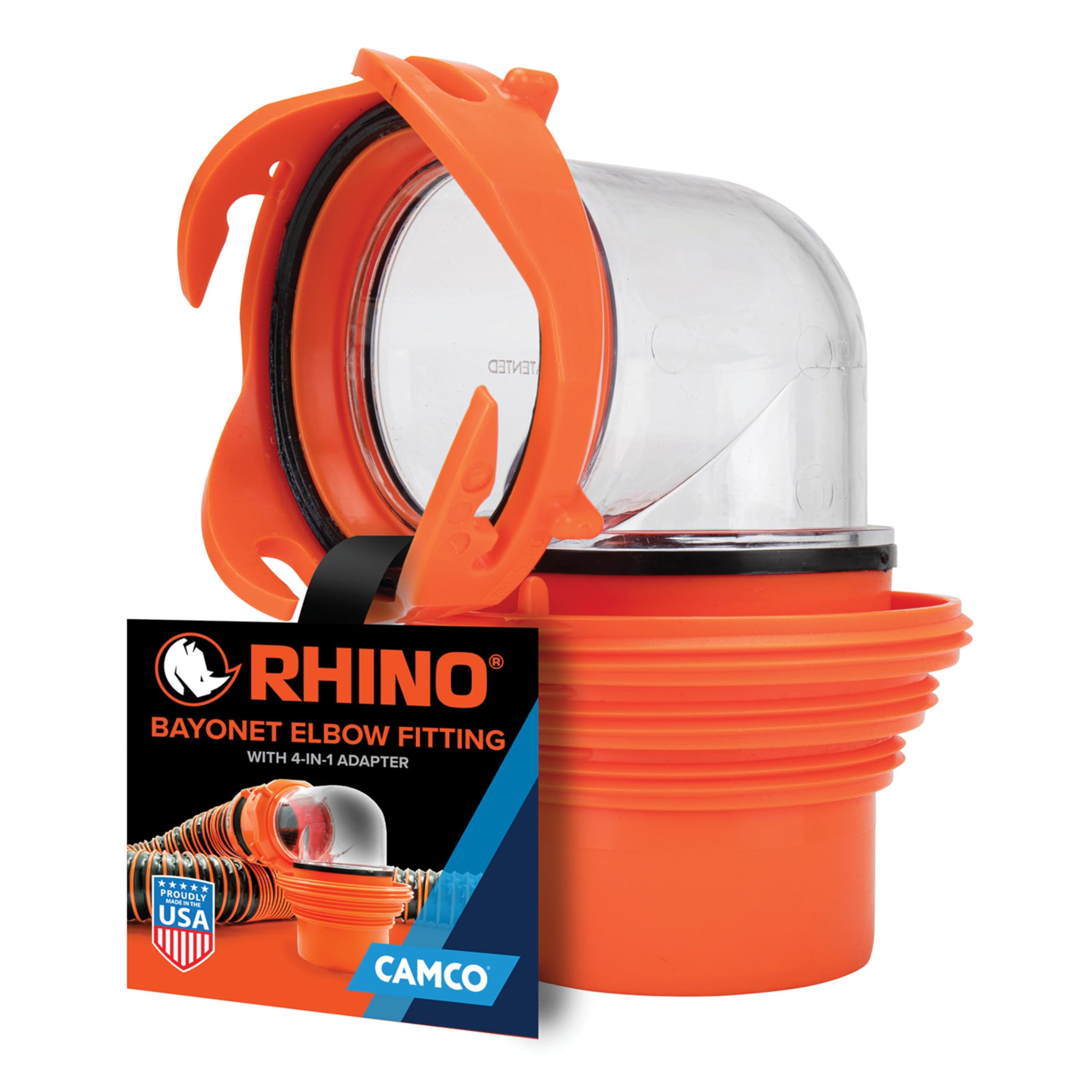 Camco Camco RhinoFlex Clear RV Sewer Hose Elbow with 4-in-1 Adapter - Features a 360-Degree Fitting Rotation - Outdoor Depot