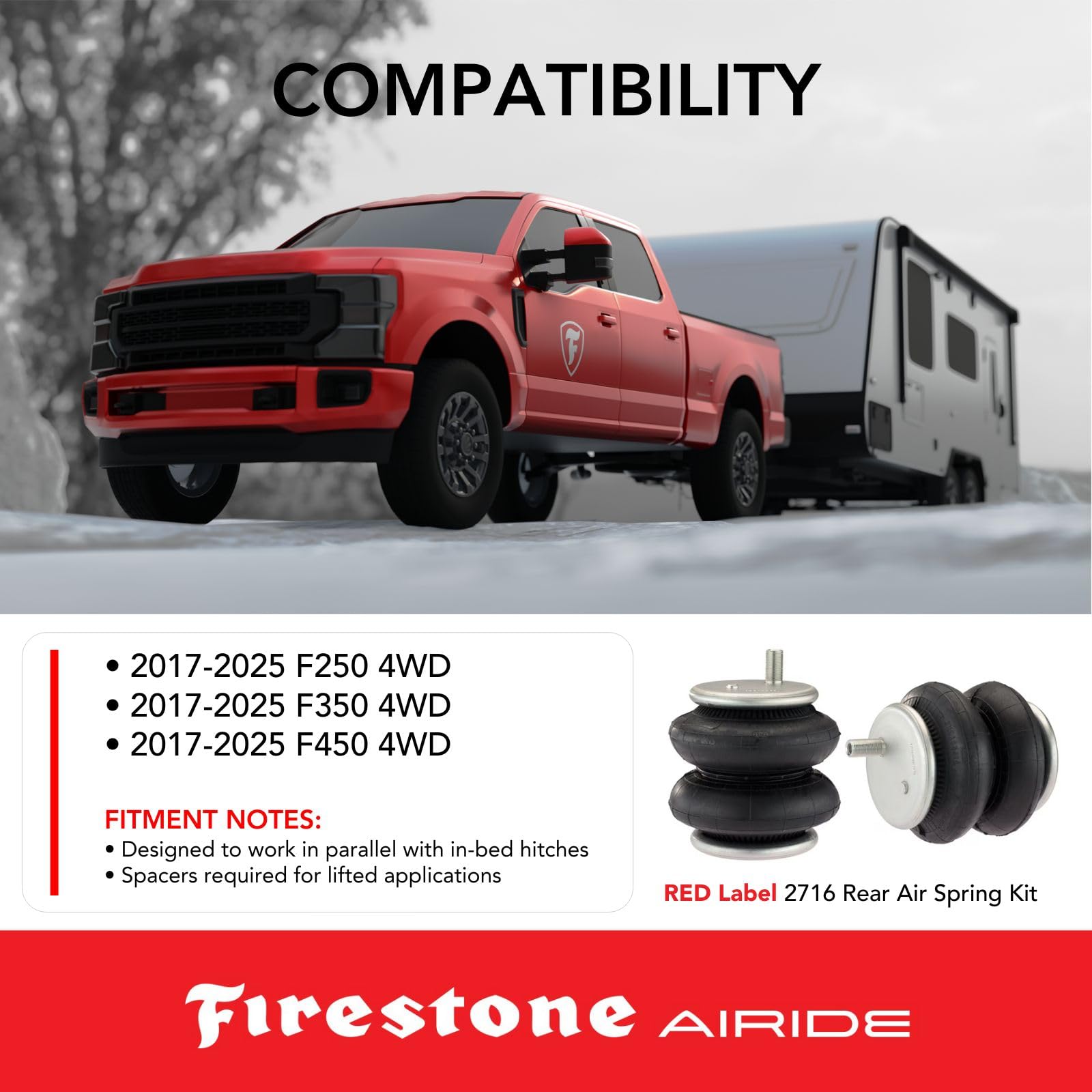 Airide Firestone Airide 2716 RED Label Extreme Duty Rear Air Spring Kit fits 2017-2025 Ford F250 F350 F450 - Outdoor Depot
