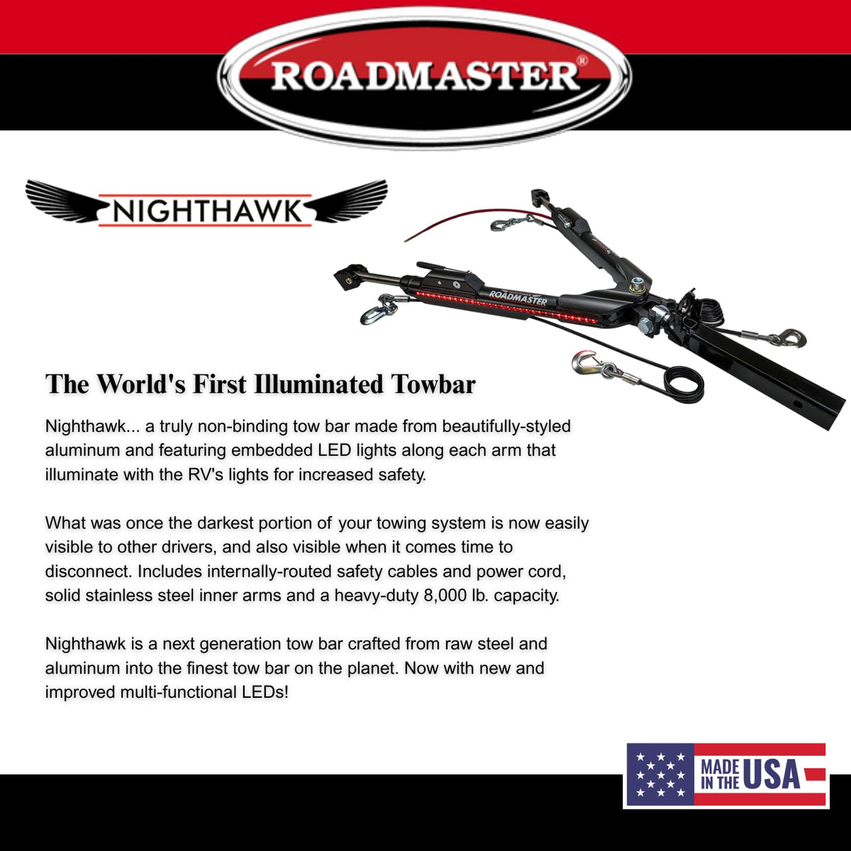 Roadmaster Roadmaster 676 Nighthawk Tow Bar fits Roadmaster Baseplates | Hauls Up to 8,000 lbs | Non-Binding - Outdoor Depot