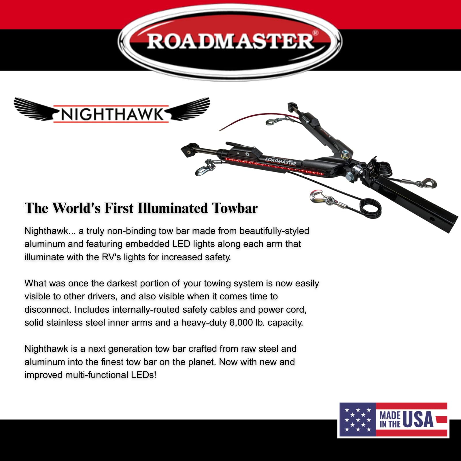 Roadmaster Roadmaster 676 Nighthawk Tow Bar fits Roadmaster Baseplates | Hauls Up to 8,000 lbs | Non-Binding - Outdoor Depot