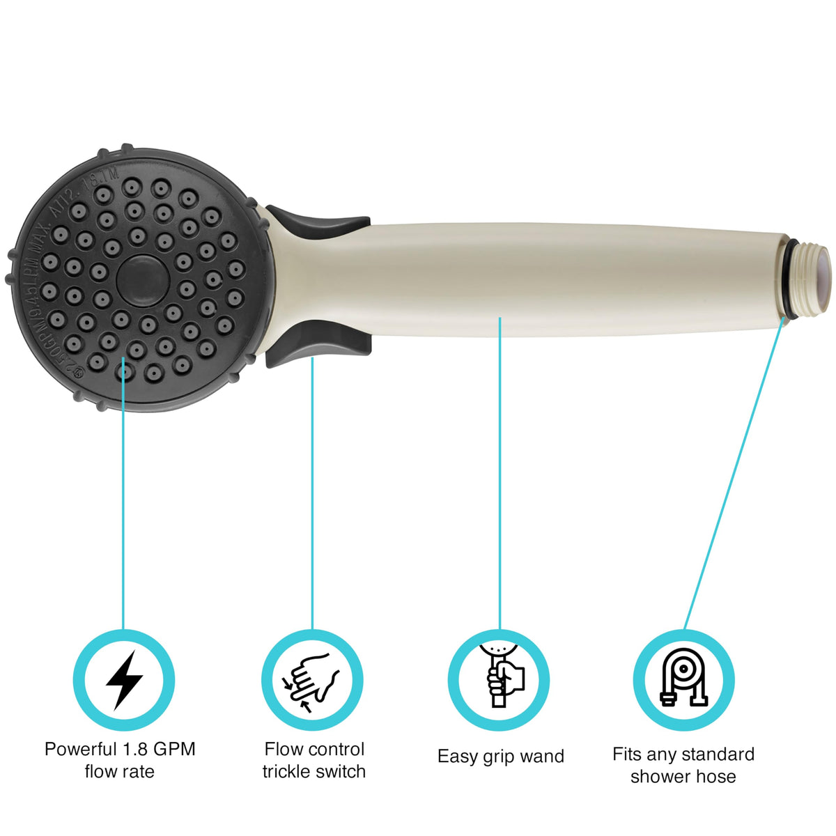 Dura Faucet Dura Faucet DF-SA400-BQ RV Hand Held Shower Wand, Water Saving Trickle Switch (Bisque Parchment) - Outdoor Depot