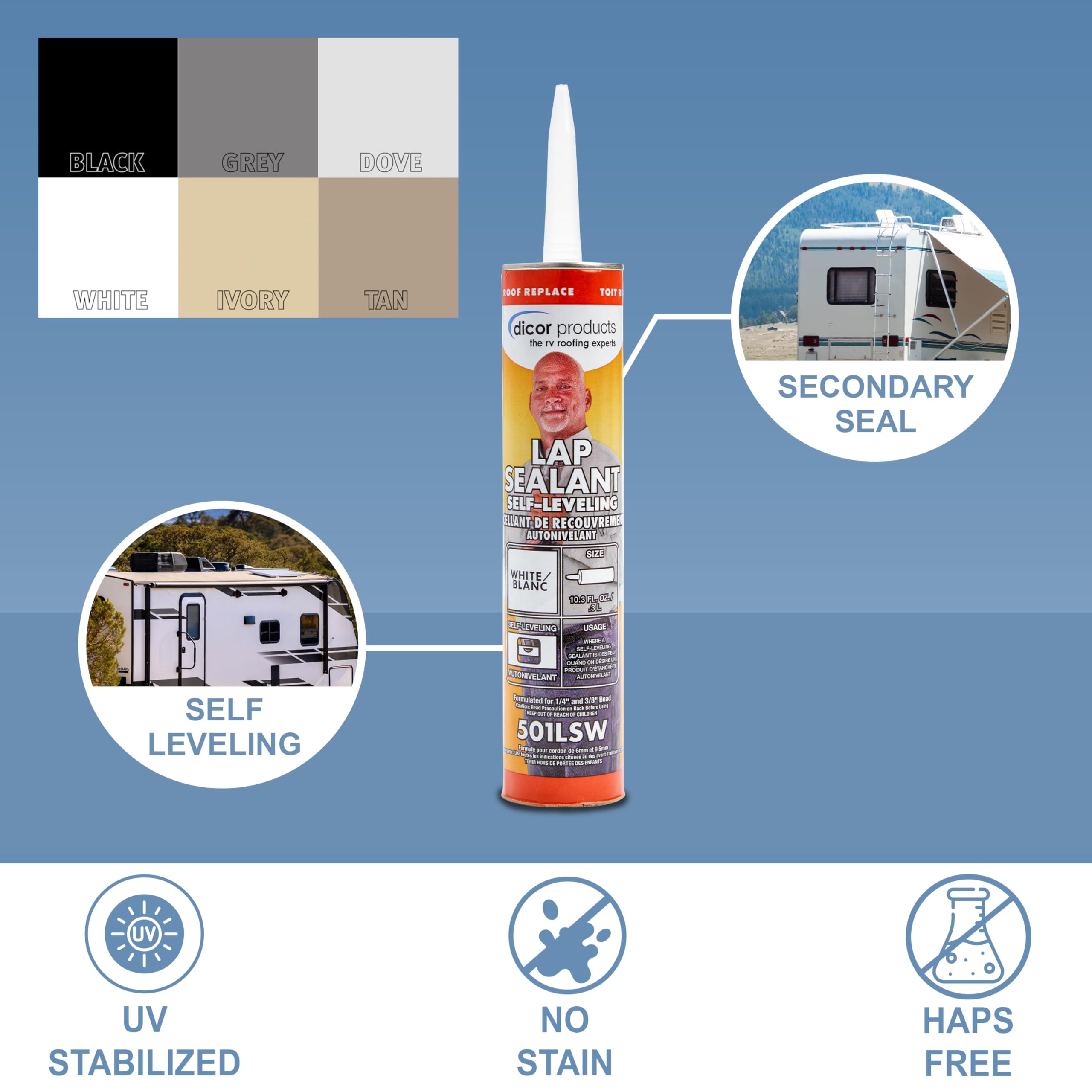 Dicor Dicor 501LSW-25 25 Tubes HAPS-Free Self-Leveling Lap Sealant for Horizontal Surfaces - 25 Pack - 10.3 - Outdoor Depot