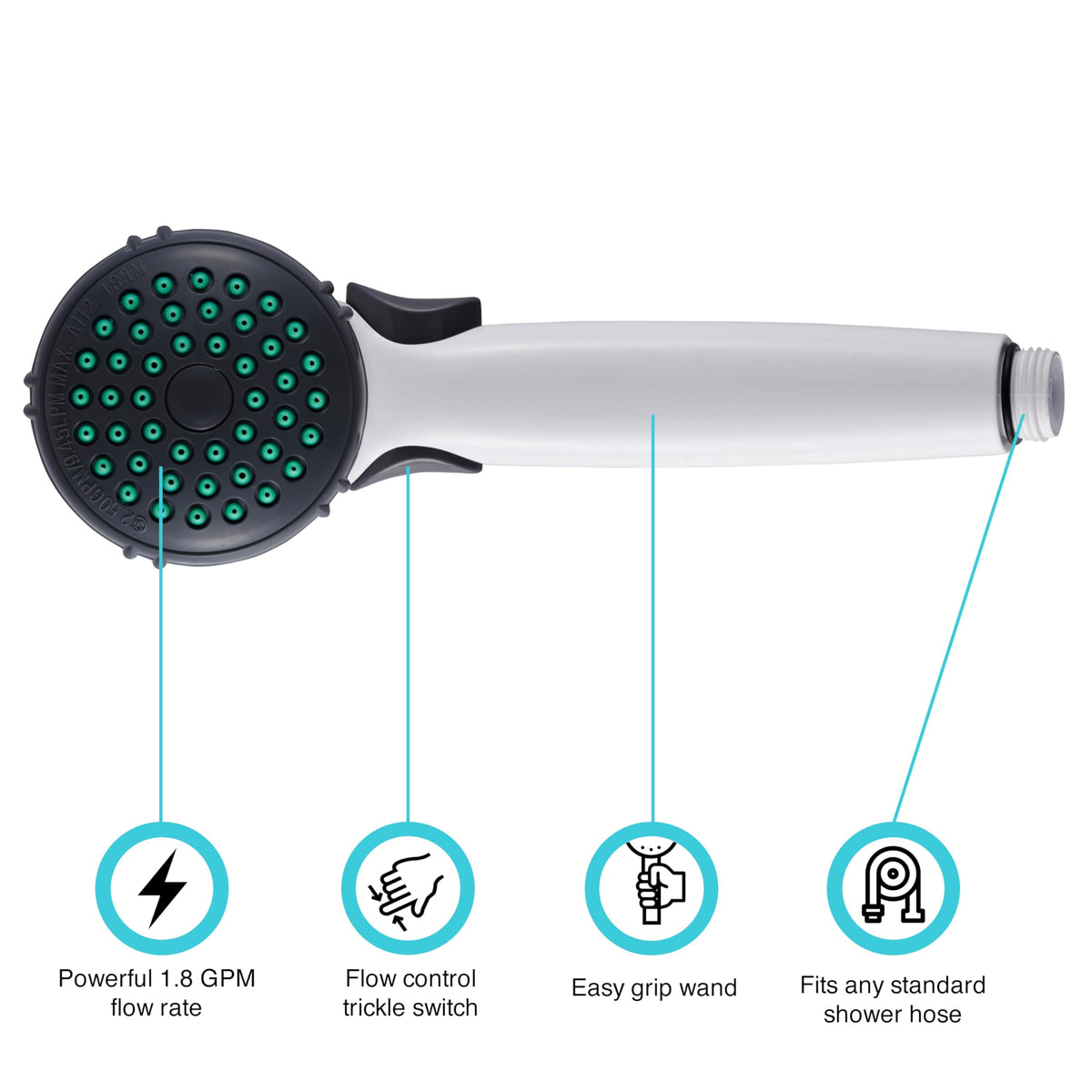Dura Faucet Dura Faucet DF-SA400-WT RV Hand Held Shower Wand, Water-Saving Trickle Switch (White) - Outdoor Depot