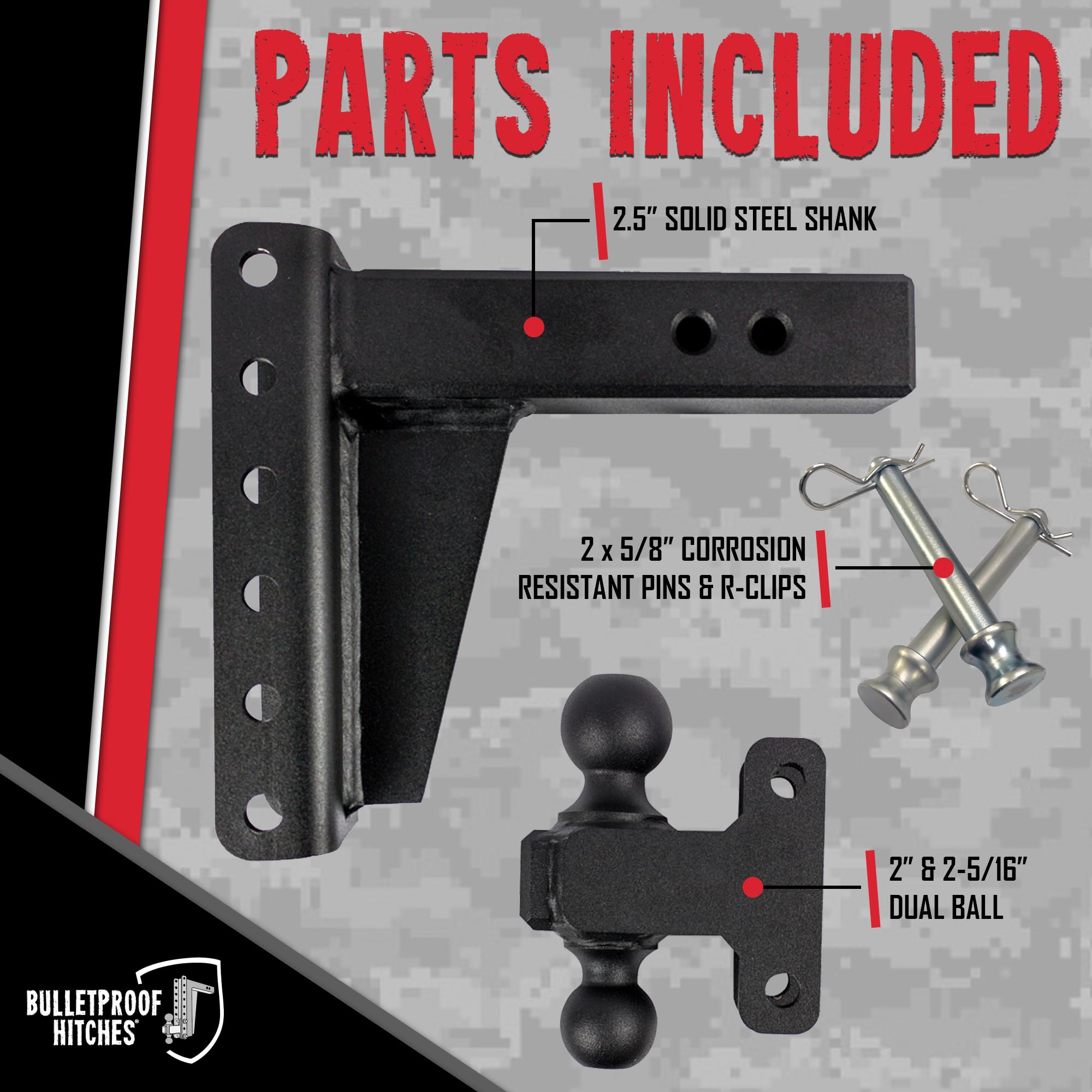 BulletProof Hitches BulletProof Hitches - 2.5" Adjustable Heavy Duty Trailer Hitch (22,000 lb. Rating) - 6" - Outdoor Depot