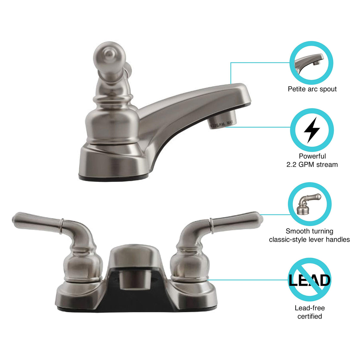Dura Faucet Dura Faucet DF-PL700C-SN RV 2-Hole Bathroom Faucet with Classic 2-Handles (Brushed Satin Nickel) - Outdoor Depot
