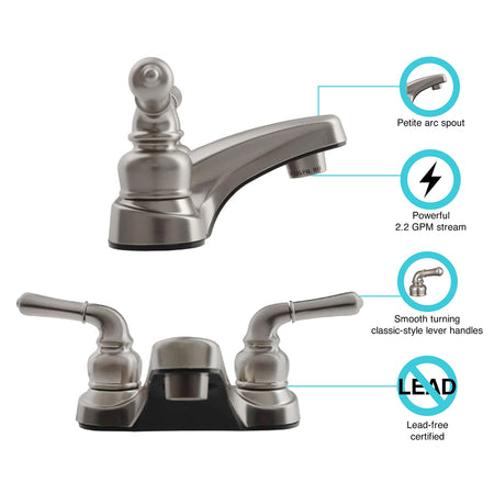 Dura Faucet Dura Faucet DF-PL700C-SN RV 2-Hole Bathroom Faucet with Classic 2-Handles (Brushed Satin Nickel) - Outdoor Depot