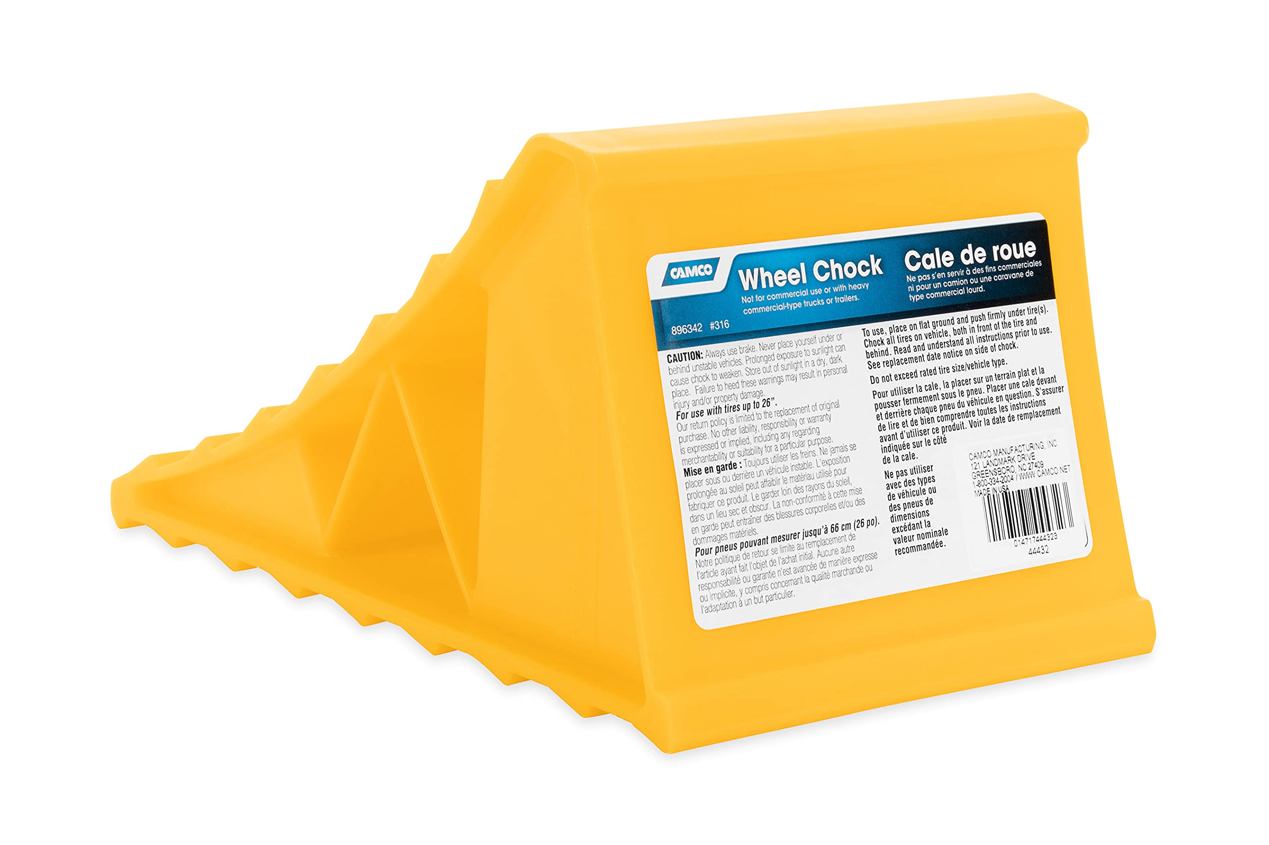 Camco Camco 44432 Wheel Chock Without Rope, Helps Keep Your Trailer or RV in Place (Pack of 1), Yellow - Outdoor Depot