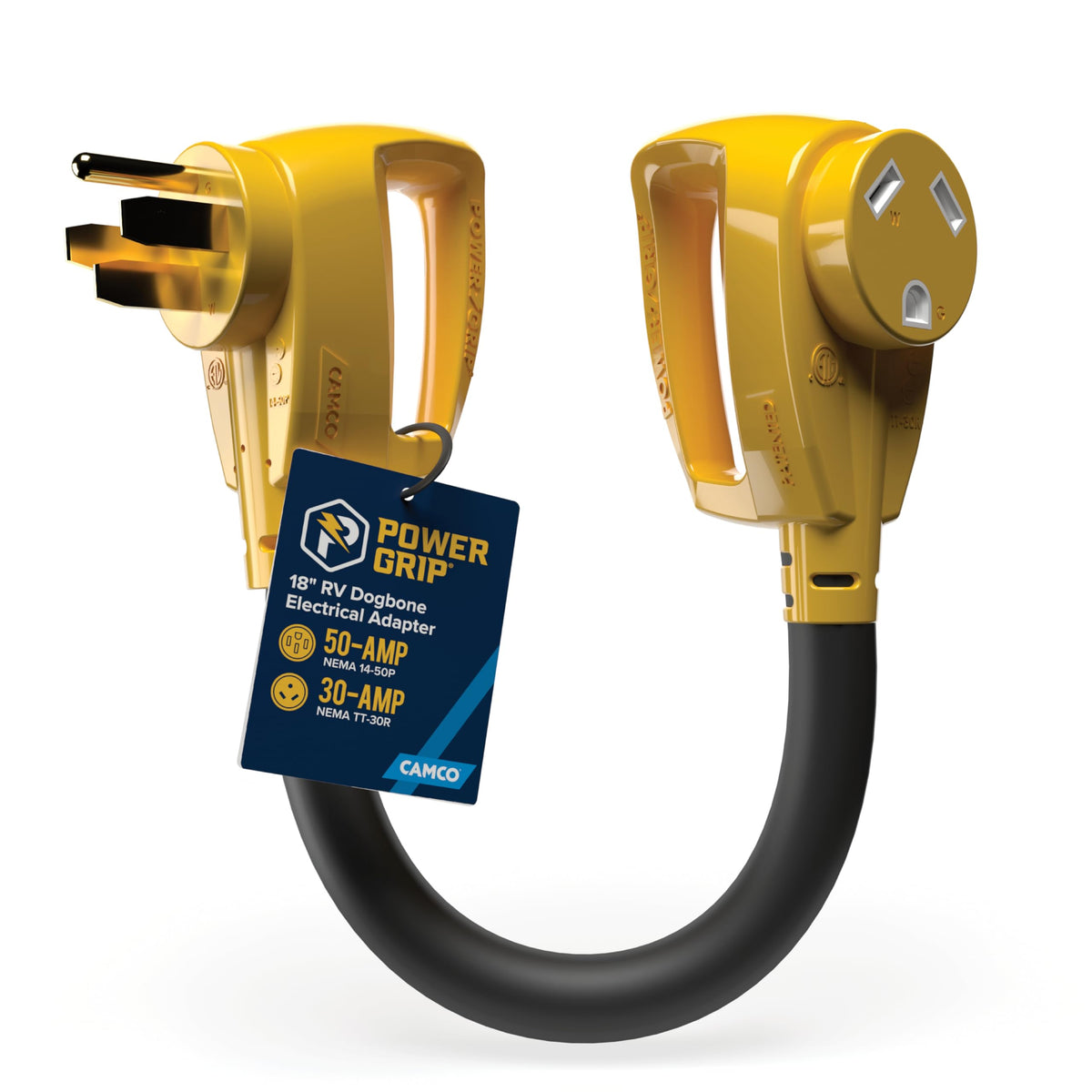 Camco Camco PowerGrip Dogbone RV Electrical Adapter - Features Heavy-Duty 50-Amp Male and 30-Amp Female - Outdoor Depot