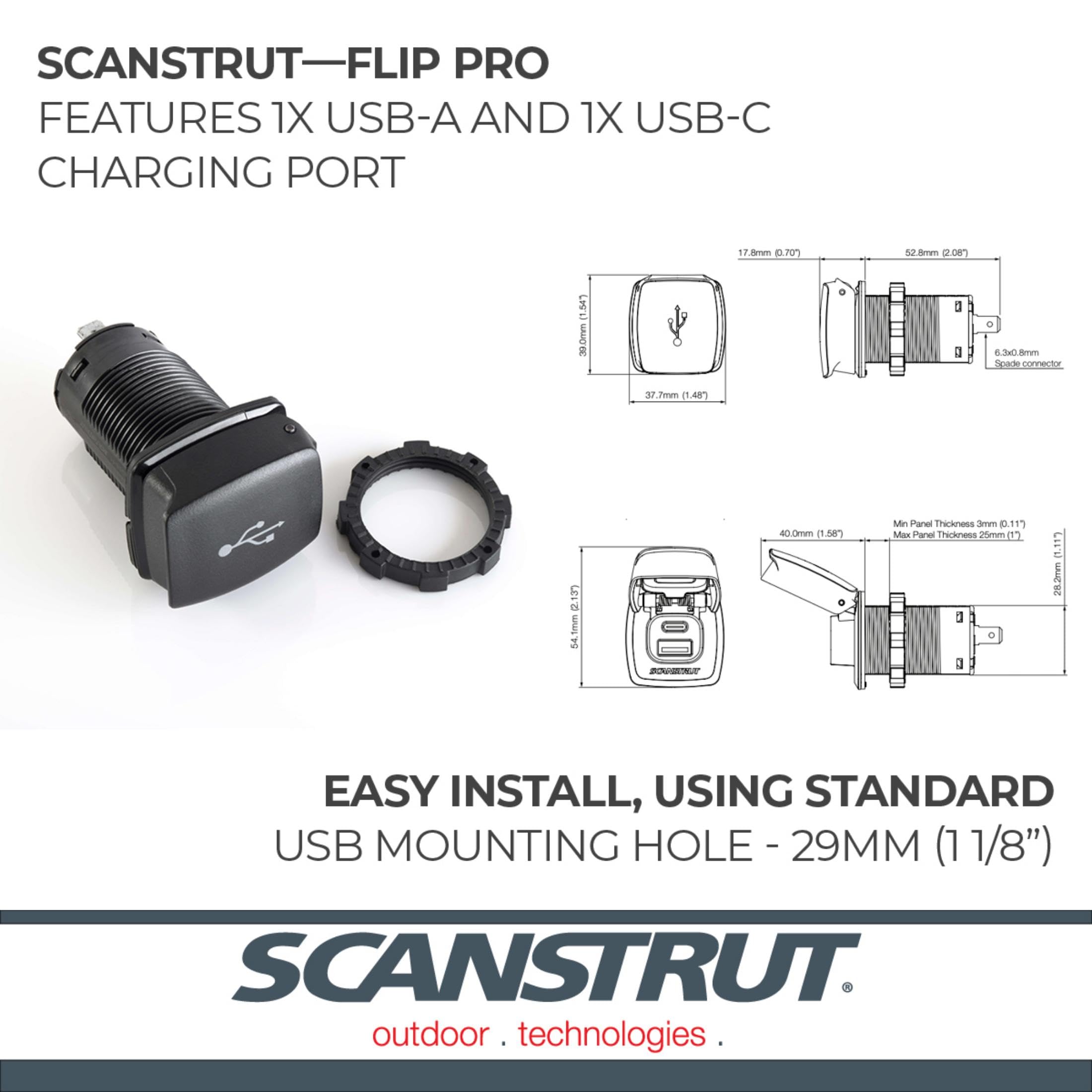 Scanstrut Scanstrut Flip Pro Fast Charge Dual USB Socket - Outdoor Depot