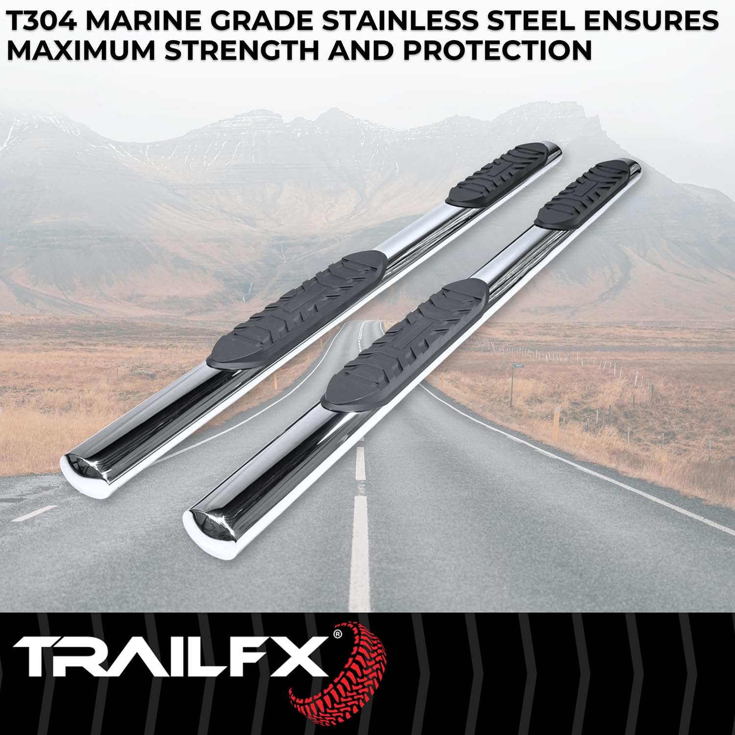 Trailfx TrailFX Nerf Bars for Chevrolet Silverado 1500 Crew Cab 2020-2021 Polished Stainless Steel 4 Inch - Outdoor Depot