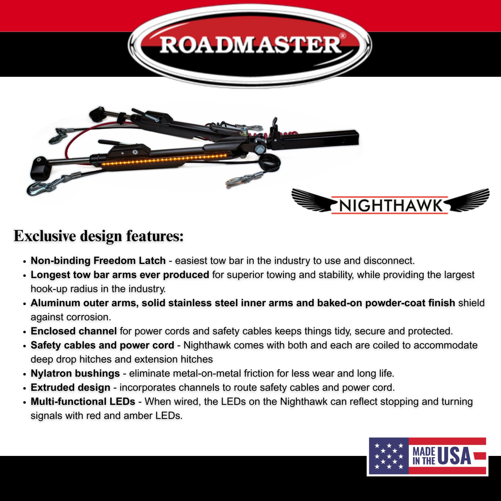 Roadmaster Roadmaster 676 Nighthawk Tow Bar fits Roadmaster Baseplates | Hauls Up to 8,000 lbs | Non-Binding - Outdoor Depot