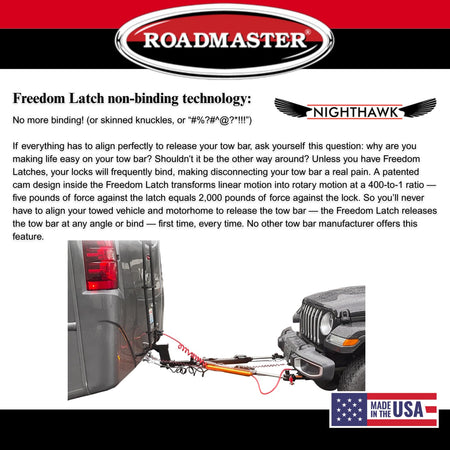 Roadmaster Roadmaster 676 Nighthawk Tow Bar fits Roadmaster Baseplates | Hauls Up to 8,000 lbs | Non-Binding - Outdoor Depot