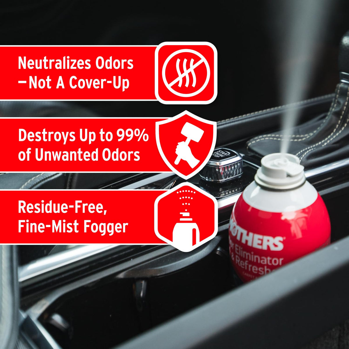 Mothers Mothers Odor Eliminator & Refresher, Unscented, 2 oz. Aerosol – Whole-Car Fogger Neutralizes Smoke, - Outdoor Depot