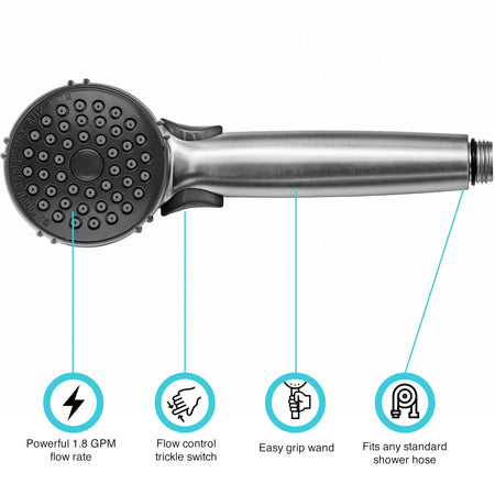 Dura Faucet Dura Faucet DF-SA400-SN RV Hand Held Shower Wand, Water-Saving Trickle Switch (Brushed Satin - Outdoor Depot