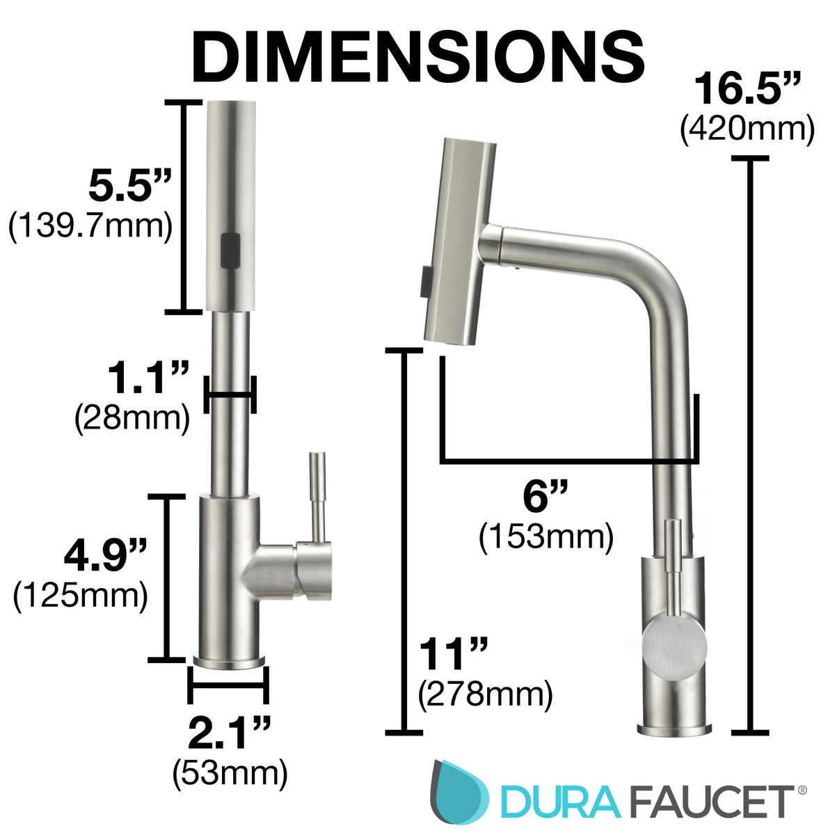 Dura Faucet Dura Faucet (DF-MK511X-SN) Rainfall RV Kitchen Faucet – Satin Nickel, Dual-Mode Rotating Spray - Outdoor Depot