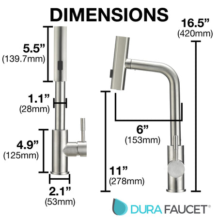 Dura Faucet Dura Faucet (DF-MK511X-SN) Rainfall RV Kitchen Faucet – Satin Nickel, Dual-Mode Rotating Spray - Outdoor Depot