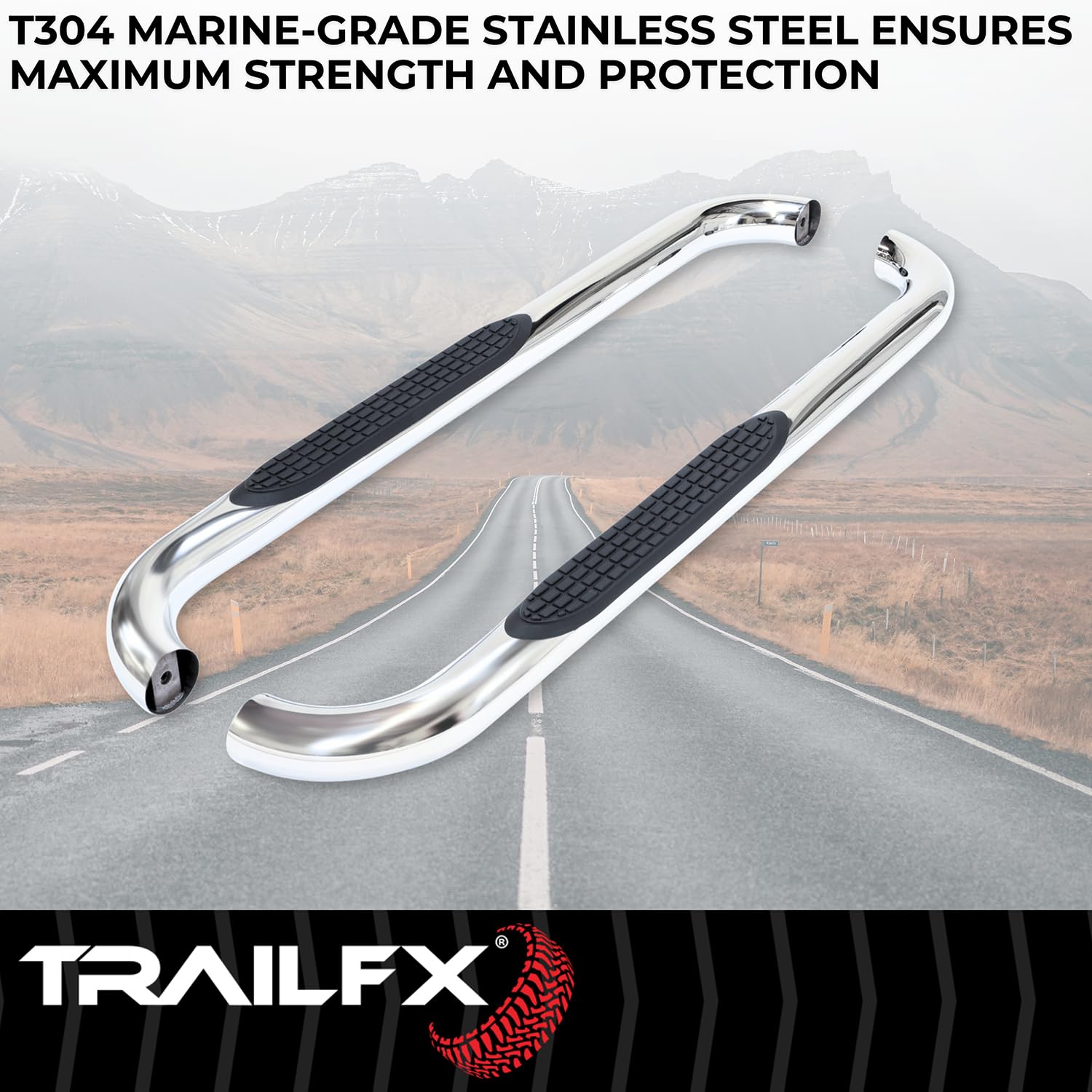 Trailfx TrailFX Nerf Bars for Chevrolet Silverado 1500 Standard Cab 2020-2021 3 Inch Round Bent Polished - Outdoor Depot