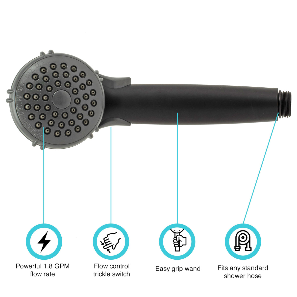 Dura Faucet Dura Faucet DF-SA400-MB RV Hand Held Shower Wand, Water Saving Trickle Switch (Matte Black) - Outdoor Depot