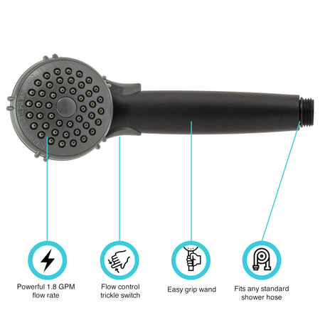 Dura Faucet Dura Faucet DF-SA400-MB RV Hand Held Shower Wand, Water Saving Trickle Switch (Matte Black) - Outdoor Depot