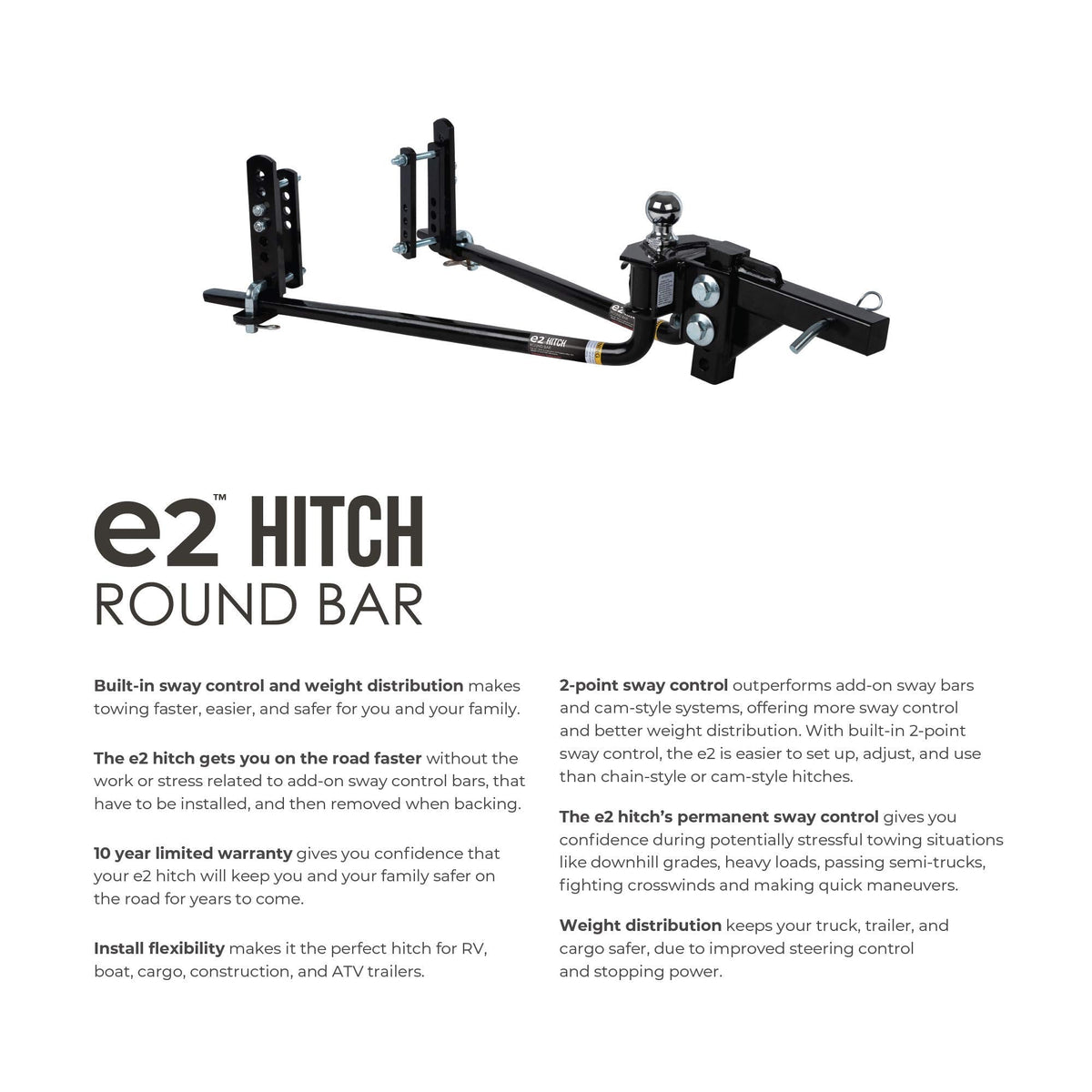 Fastway Fastway e2 2-Point Sway Control Round Bar Hitch, 94-00-0800, 8,000 Lbs Trailer Weight Rating, 800 - Outdoor Depot