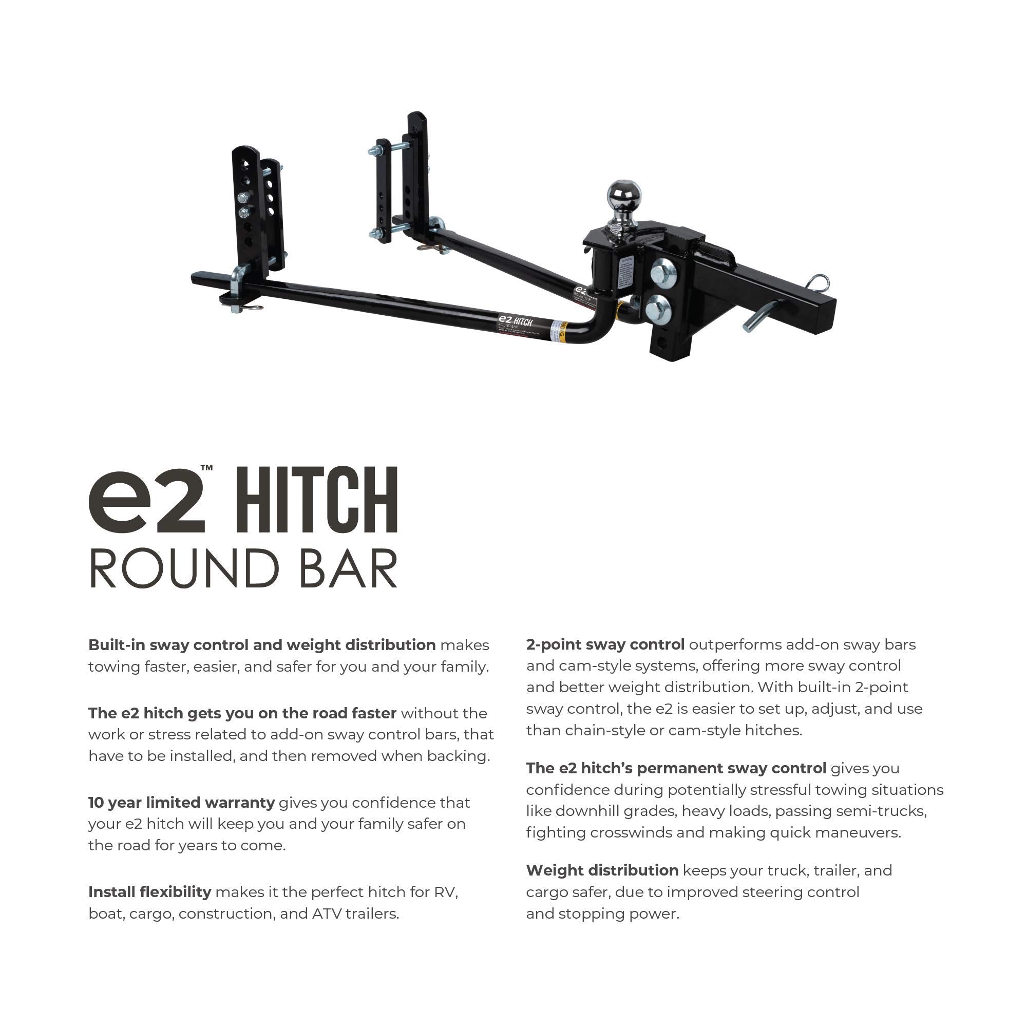 Fastway Fastway e2 2-Point Sway Control Round Bar Hitch, 94-00-0800, 8,000 Lbs Trailer Weight Rating, 800 - Outdoor Depot
