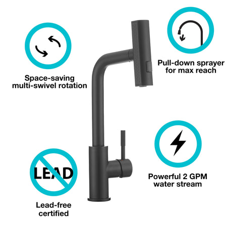 Dura Faucet Dura Faucet (DF-MK511X-MB) Rainfall RV Kitchen Faucet – Matte Black, Dual-Mode Rotating Spray - Outdoor Depot