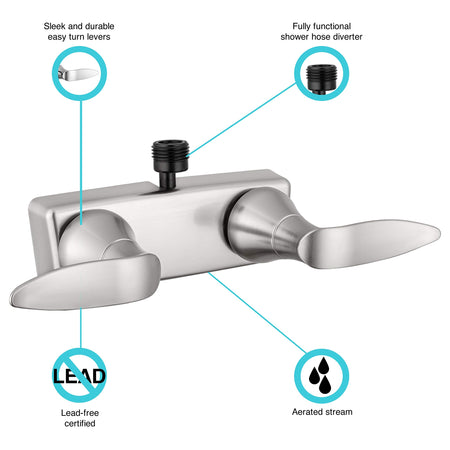 Dura Faucet Dura Faucet DF-SA100LH-SN RV Shower Faucet Valve Diverter with Winged Levers (Satin Nickel) - Outdoor Depot