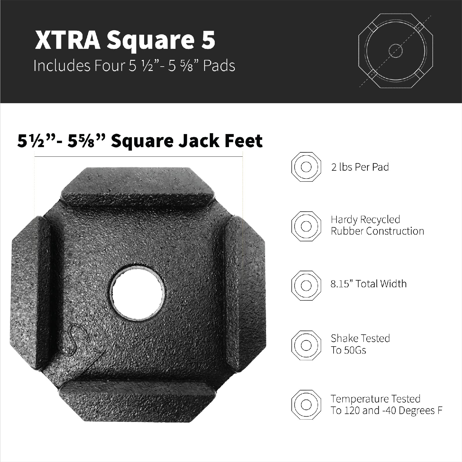 SnapPad SnapPad Xtra RV Leveling Pads - Permanent Jack Stabilizers for RVs - 5" Square Leveling Jack Pads - Outdoor Depot