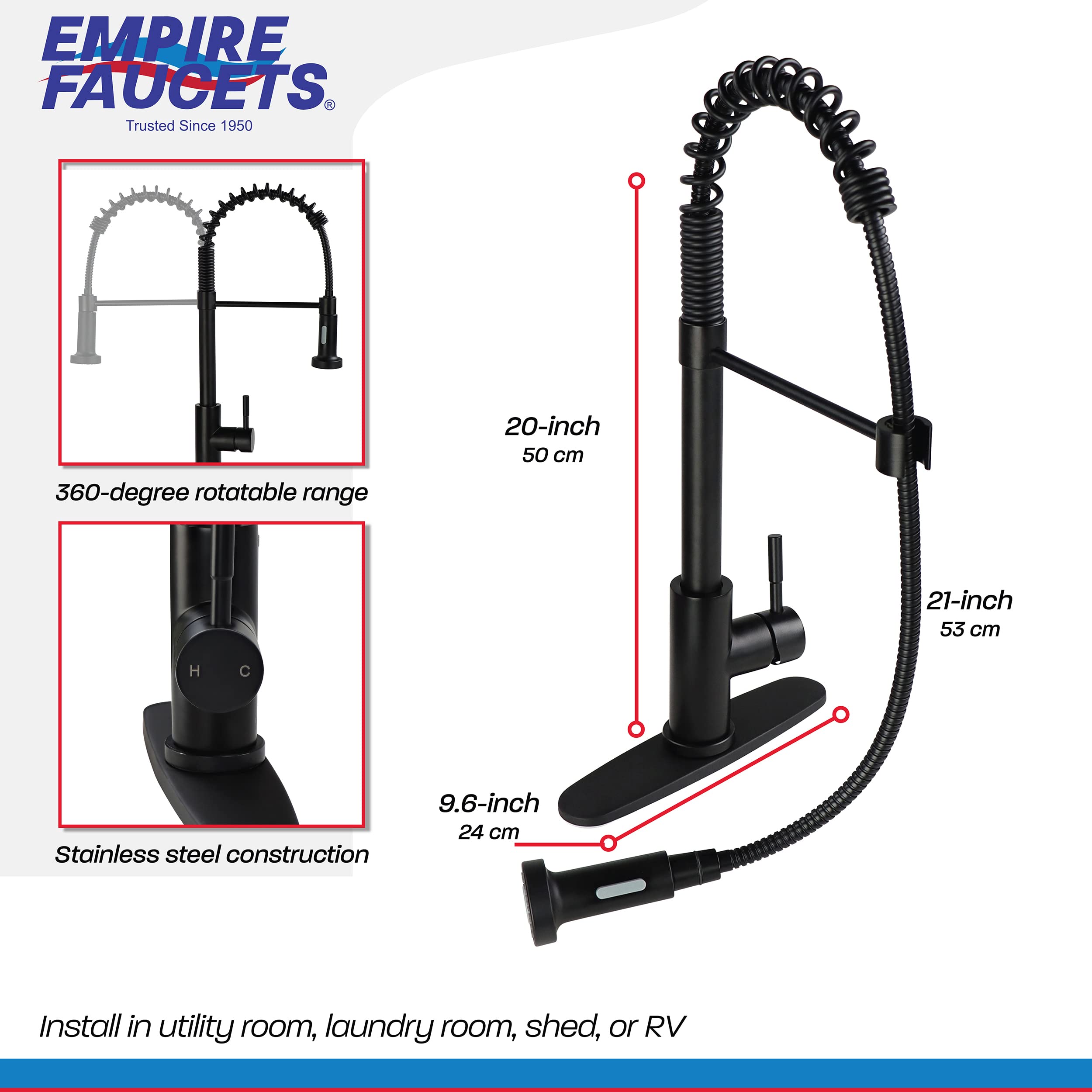 Empire Faucets Empire Faucets SP5000BMT-A Single Lever Spring Faucet with Hi-Arc Coiled Spout, Hammer Style - Outdoor Depot