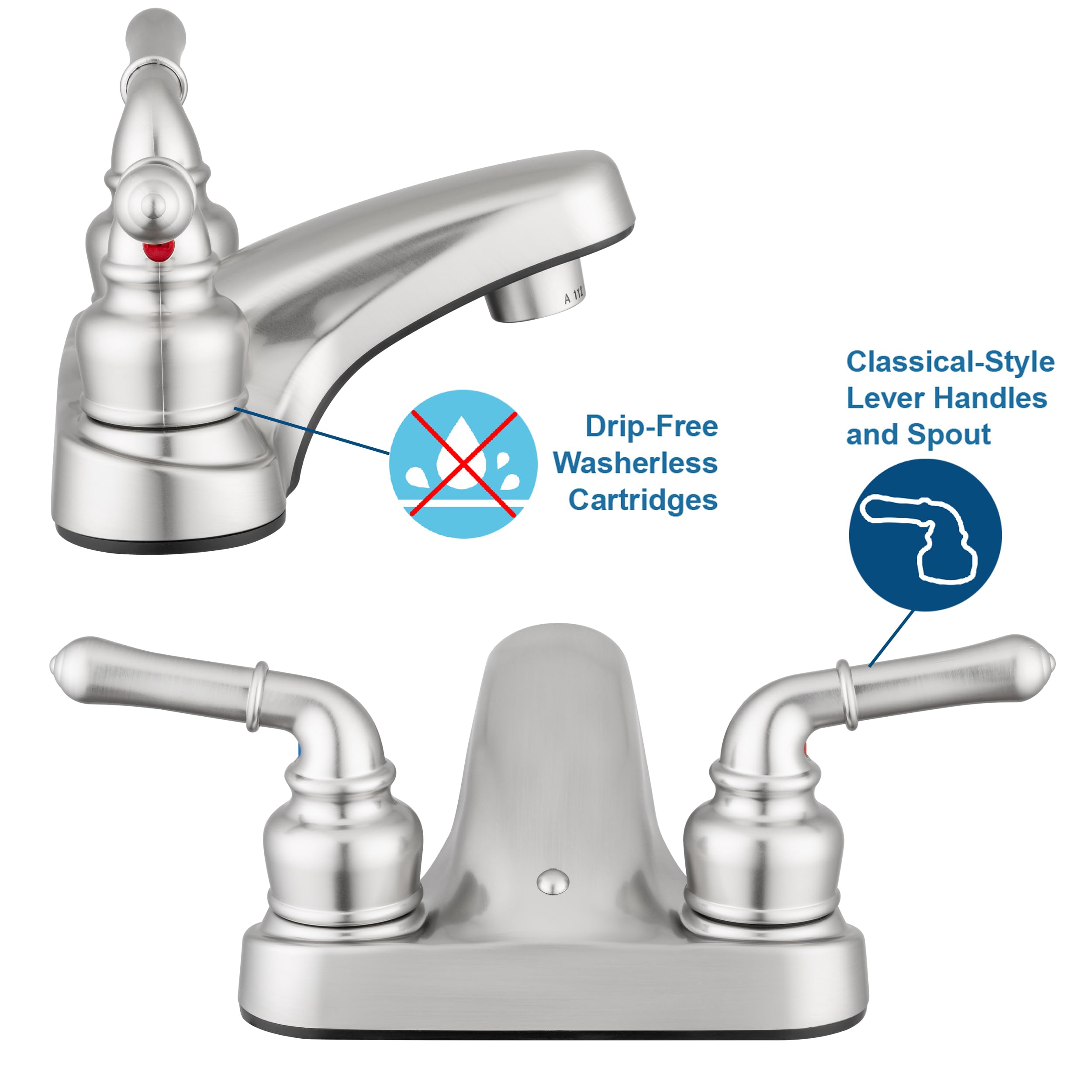 Dura Faucet Dura Faucet DF-PL700C-SN RV 2-Hole Bathroom Faucet with Classic 2-Handles (Brushed Satin Nickel) - Outdoor Depot