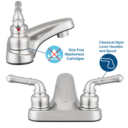 Dura Faucet Dura Faucet DF-PL700C-SN RV 2-Hole Bathroom Faucet with Classic 2-Handles (Brushed Satin Nickel) - Outdoor Depot