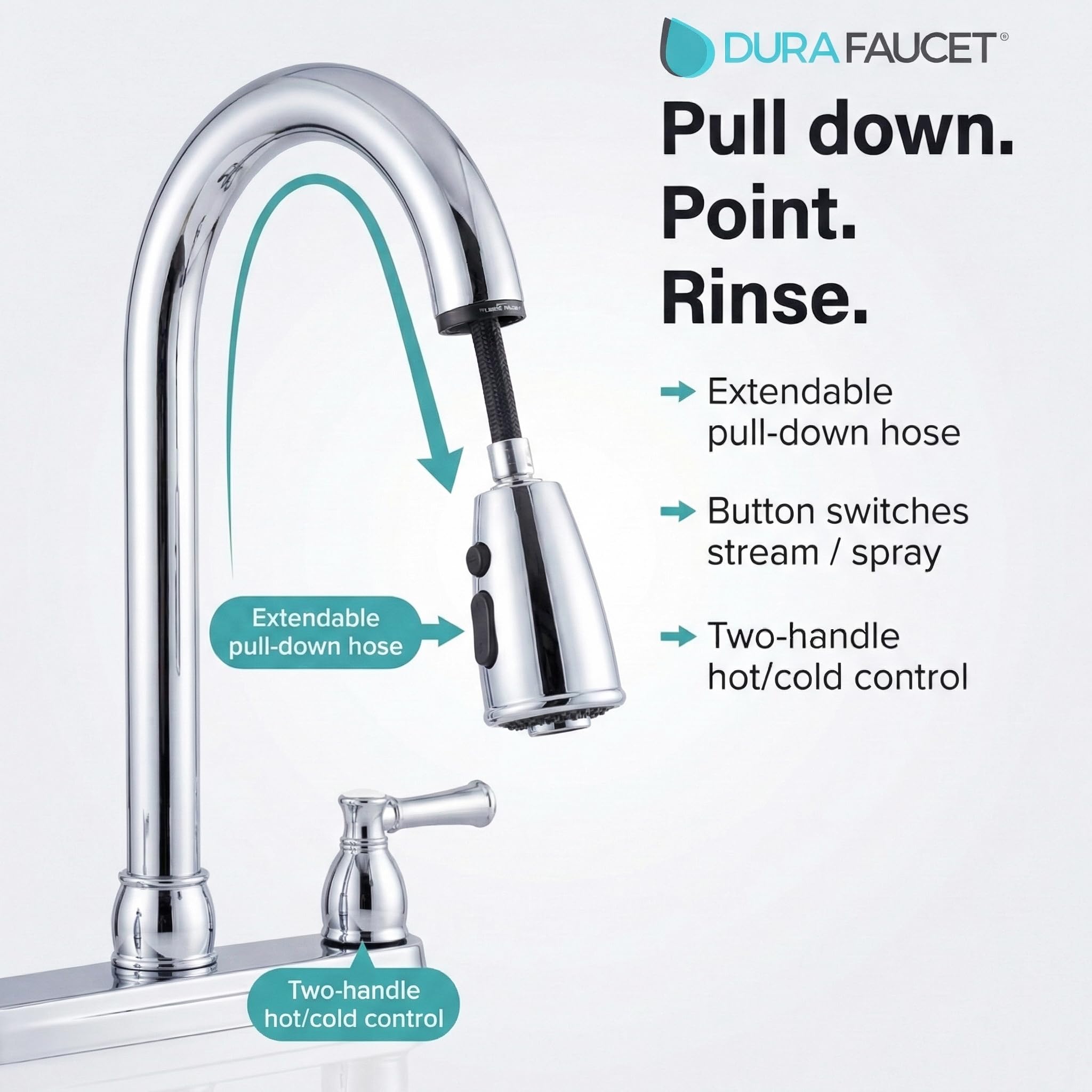Dura Faucet Dura Faucet DF-PK350L-CP Non-Metallic Dual Lever Pull-Down Rv Kitchen Faucet - Chrome Polished - Outdoor Depot