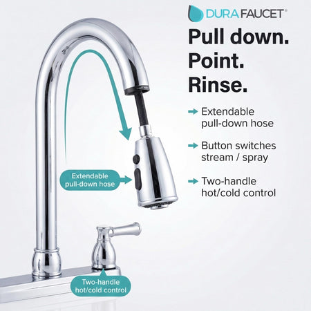 Dura Faucet Dura Faucet DF-PK350L-CP Non-Metallic Dual Lever Pull-Down Rv Kitchen Faucet - Chrome Polished - Outdoor Depot