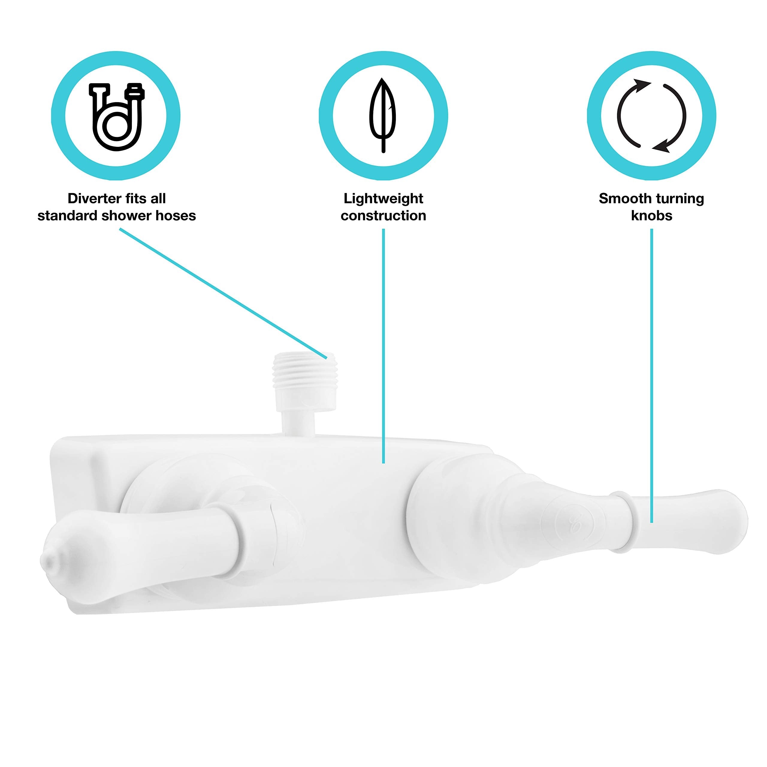 Dura Faucet Dura Faucet (DF-SA100C-WT) RV/Motorhome Shower Faucet Valve Diverter with Easy Turn Handles - Outdoor Depot