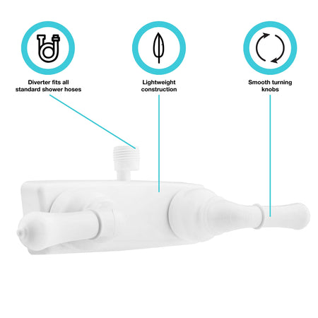 Dura Faucet Dura Faucet (DF-SA100C-WT) RV/Motorhome Shower Faucet Valve Diverter with Easy Turn Handles - Outdoor Depot
