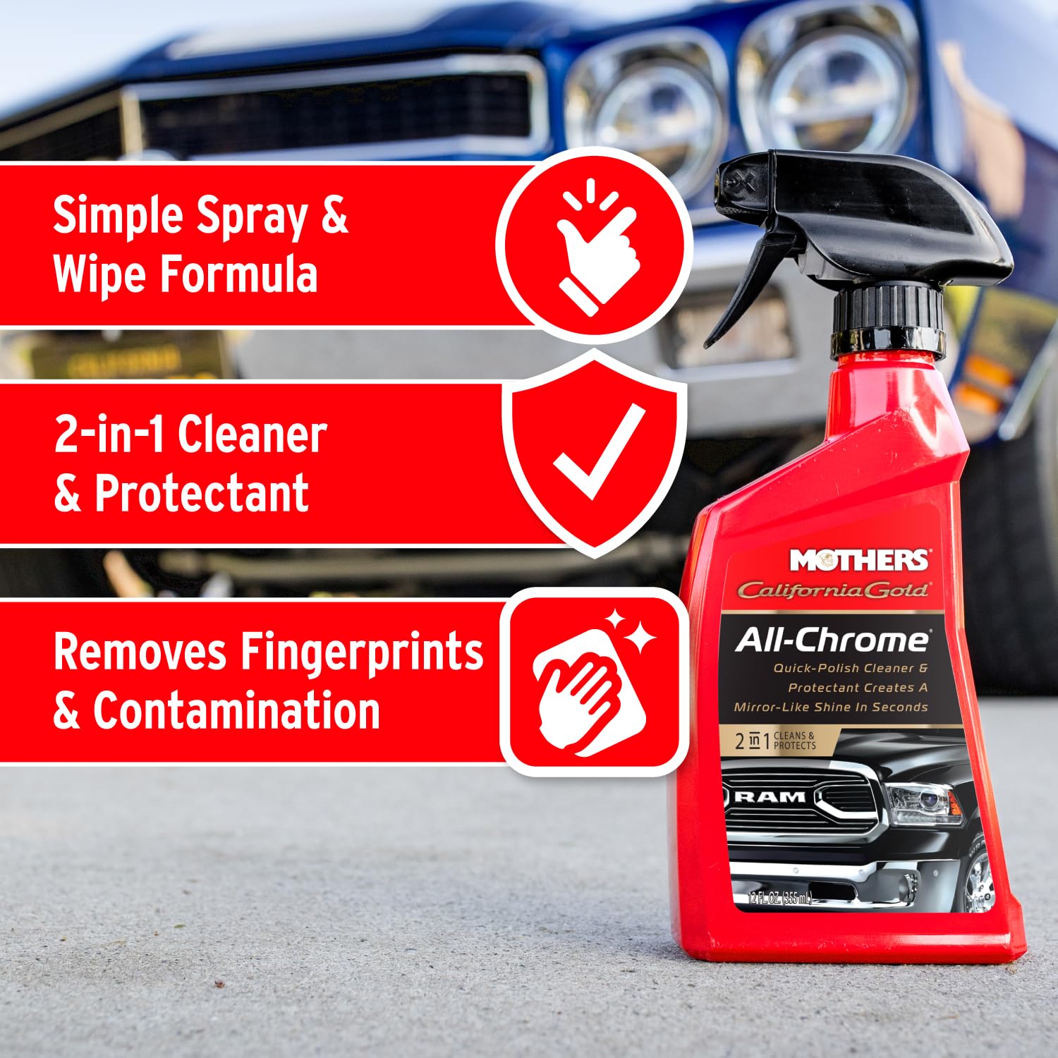 Mothers Mothers California Gold All-Chrome, 12 oz. – Cleans & Polishes Chrome, PVD & Chromed Plastics, - Outdoor Depot